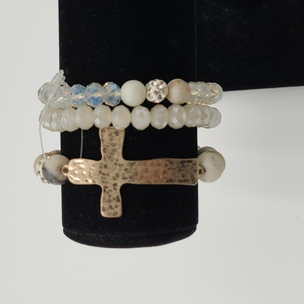 3 Strand Cross / Bead Bracelet